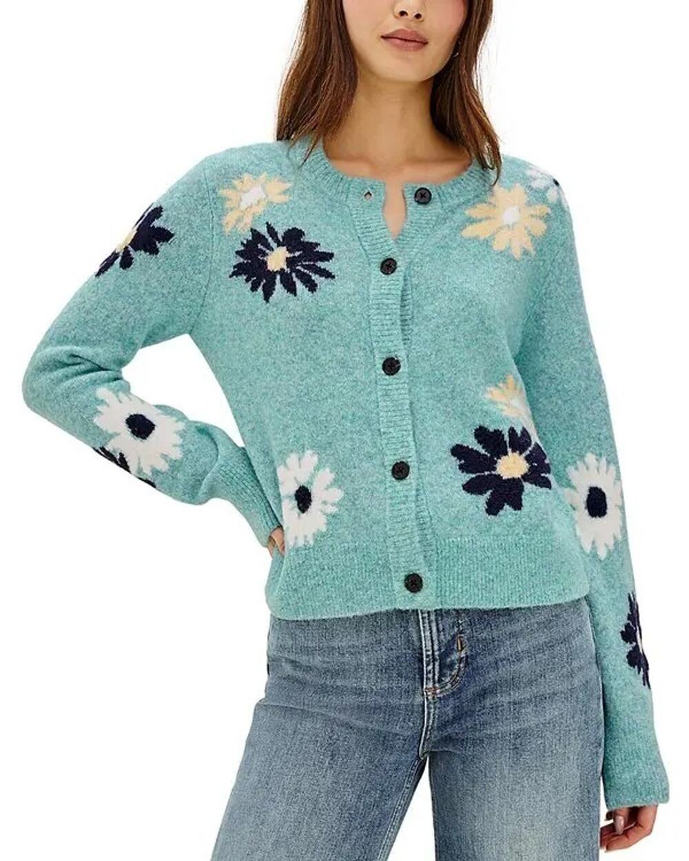 Rails Millie Heather Teal Floral Cardigan Sweater Small